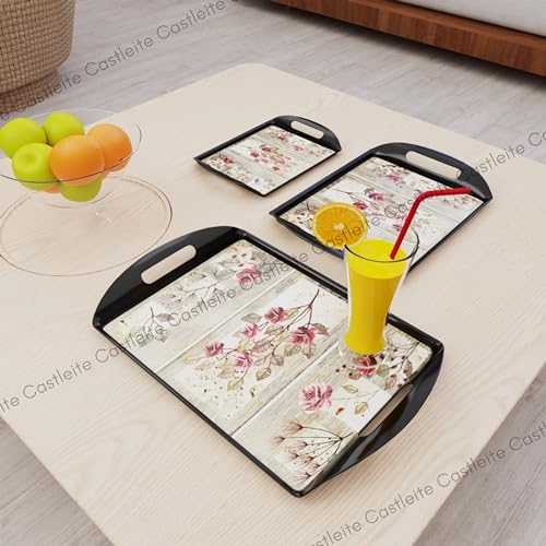 Castleite Aroma Series Melamine Trays Set of 3 with Handles for Serving Snacks or Tea – A Designer Tray Medley for Home or Cafe Use (Tulip Armena) - Image 5