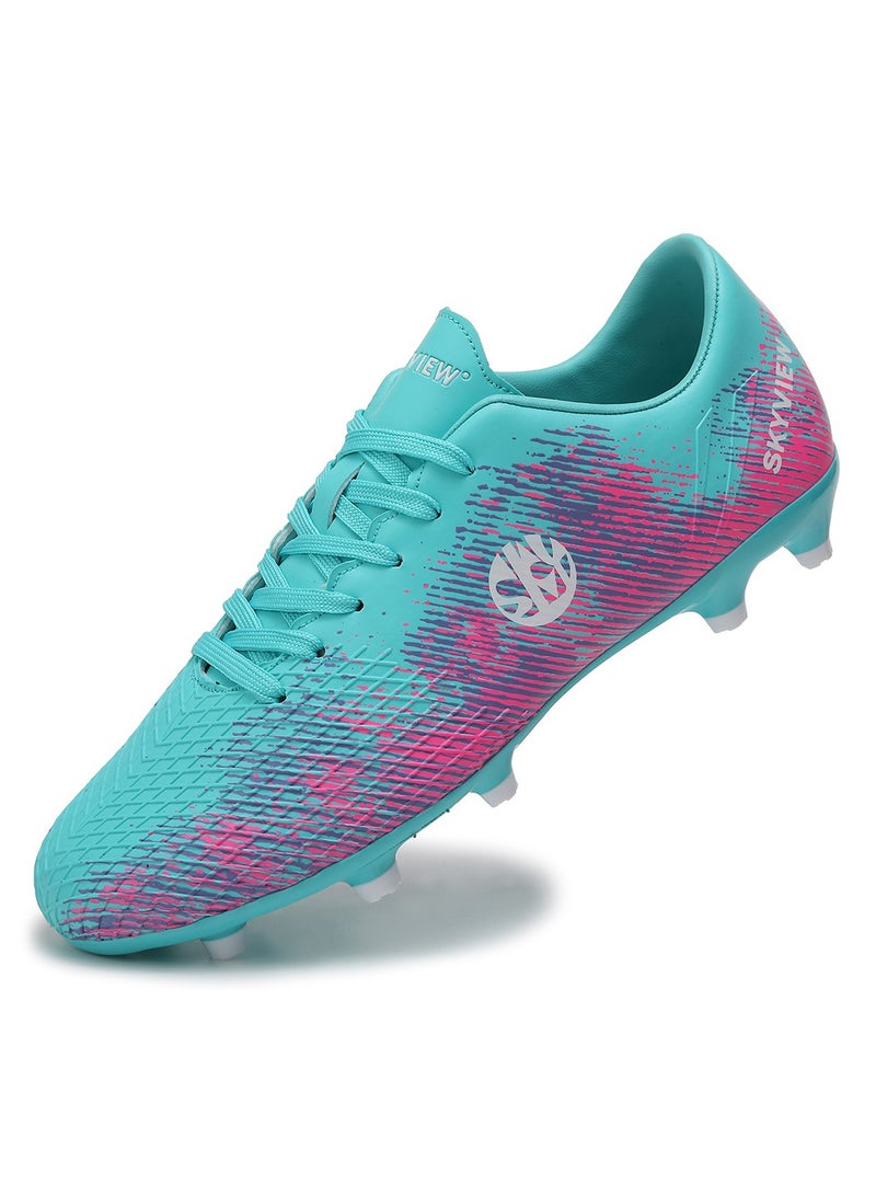 Sky View SKY VIEW Soccer Cleats for Mens Womens Turf Soccer Shoes Indoor Unisex Football Boots AG FG Wide Training Sneaker Outdoor Blue Pink  - Image 1