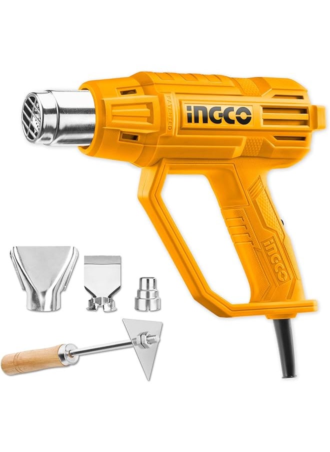 INGCO Heat Gun 2000W Heavy Duty Hot Air Gun With 3 Nozzles And 1Pcs Scraper 480 ℃ 560℃ Heat Gun With Overload Protection For Crafts Shrinking Pvc Stripping Paint  - Image 1