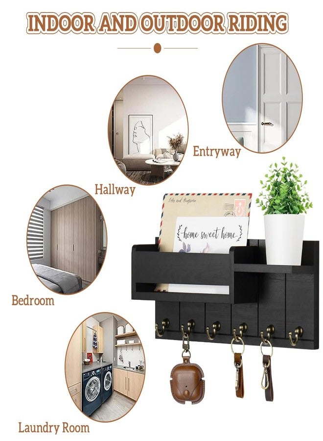 Supvox® Wooden Key Holder for Home Multi Metal Hook Rack Holder with Storage Shelf Keychain Holder Modern Rustic Key Hangers for Wall Home Decor Housewarming Gift Black 12x4.8 INCH - Image 5