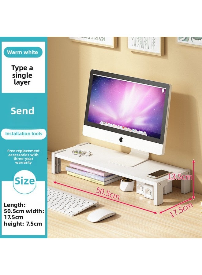 Computer Display Screen Height Rack Office Desktop Base Stand Keyboard Finishing Storage Pad High Storage Rack-Color:A Single Layer Warm White