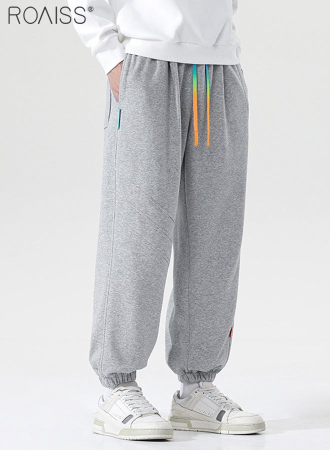 roaiss بنطال رياضي فضفاض غير رسمي للرجال موضة الكاحل ضيق Sweatpants تصميم ملون برباط مع جيوب عملية على كلا الجانبين - Image 5