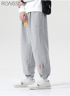 roaiss Mens Casual Cuffed Pants Trousers Elastic Waist Drawstring Long Pants for Men Relaxed Fit Outdoor Sweatpants Grey Suitable for Running Fitness  - Image 3