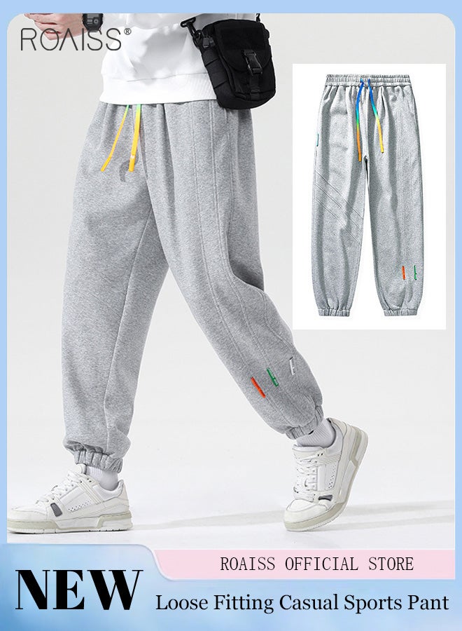 roaiss بنطال رياضي فضفاض غير رسمي للرجال موضة الكاحل ضيق Sweatpants تصميم ملون برباط مع جيوب عملية على كلا الجانبين - Image 1