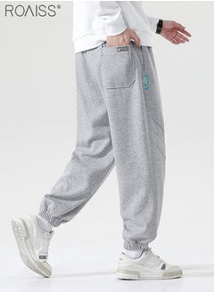 roaiss Mens Casual Cuffed Pants Trousers Elastic Waist Drawstring Long Pants for Men Relaxed Fit Outdoor Sweatpants Grey Suitable for Running Fitness  - Image 4