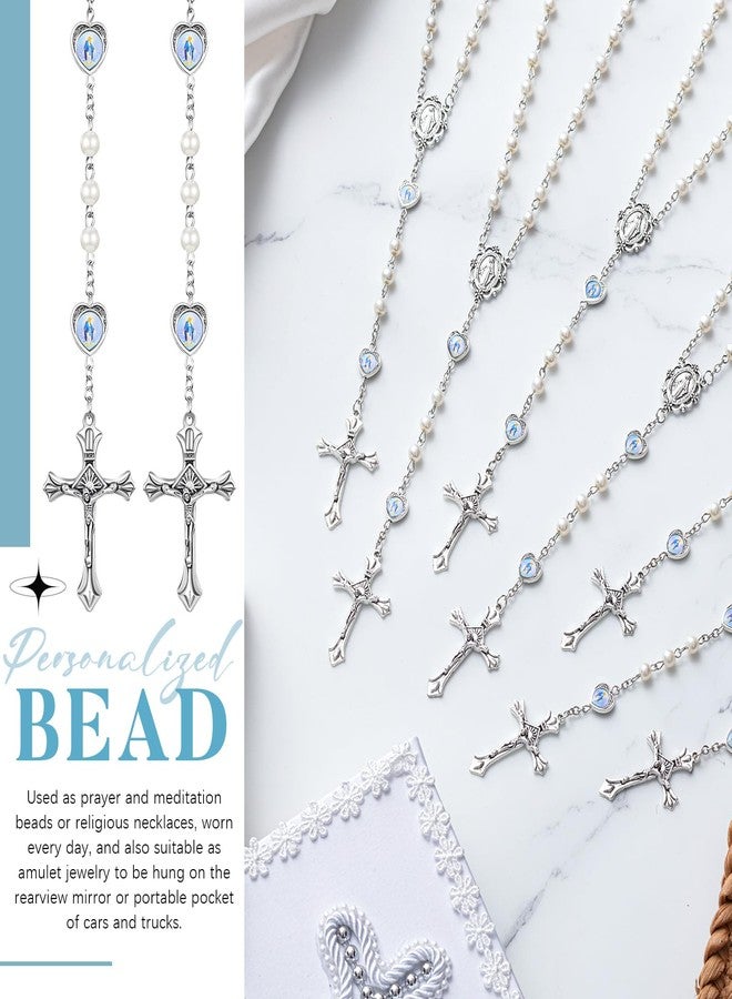 ROCEEI 40 Pcs Catholic Glass Pearl Beads Rosary Necklace 6 mm Beaded Cross Necklace with Crucifix and Rosary for Women (White) - Image 4