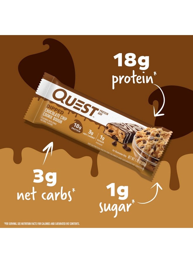 Quest Nutrition Dipped Chocolate Chip Cookie Dough Protein Bars, 18g Protein, 3g Net Carbs, Gluten Free, 1.76 Oz, 12 Count - Image 2