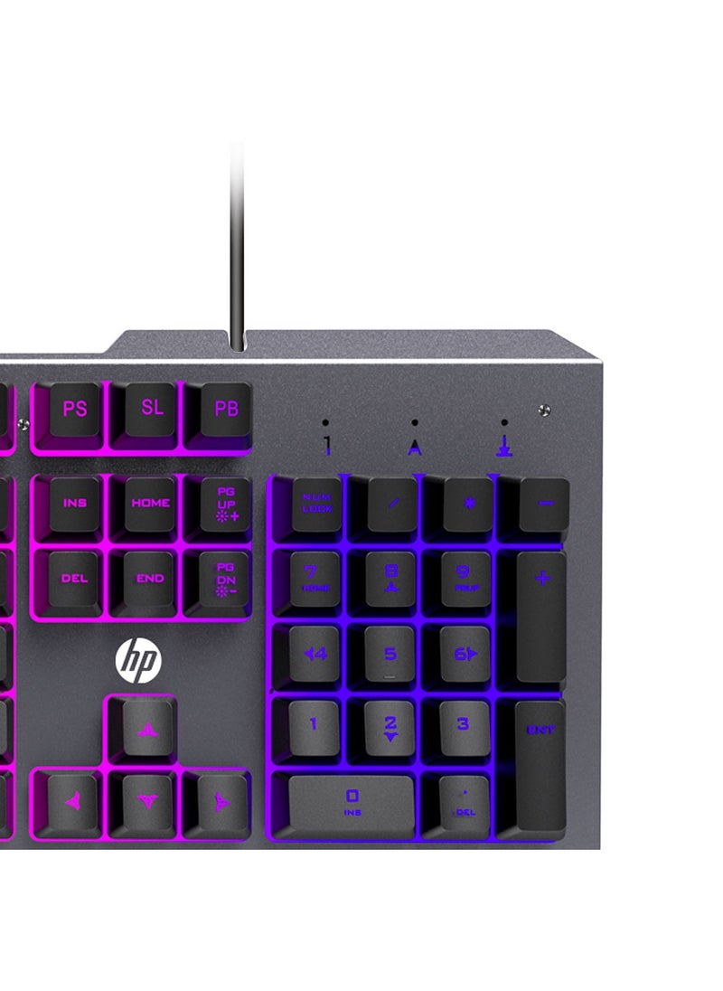 HP - K100 Wired RGB Gaming Keyboard, Mechanical Switches, Full Sized Keypad, Anti-Ghosting, Integrated Metal Panel - Grey - Image 1