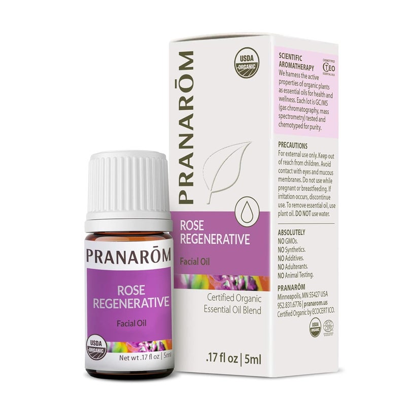 Pranarom  Rose Regenerative Facial Essential Oil Blend 5ml  Lavender Rosehip Seed Frankincense and Lemon  100 Pure Essential Oil for Skincare  USDA and ECOCERT Certified Organic