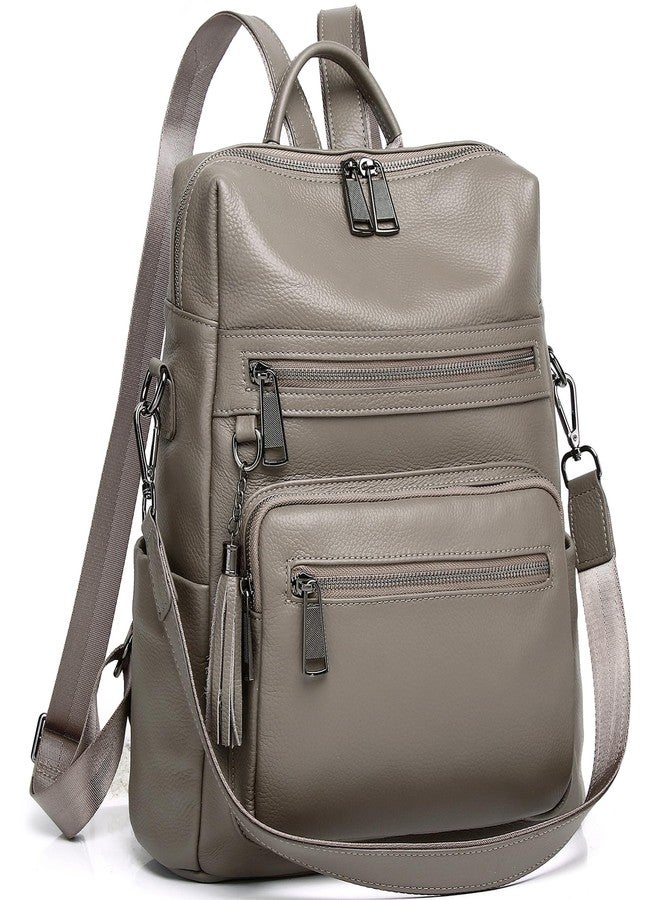 Wesccimo Genuine Leather Backpack Purse For Women Grey Real Soft Leather Fashion Designer Convertible Ladies Shoulder Bag - Image 2