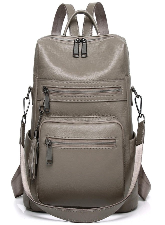 Wesccimo Genuine Leather Backpack Purse For Women Grey Real Soft Leather Fashion Designer Convertible Ladies Shoulder Bag - Image 1