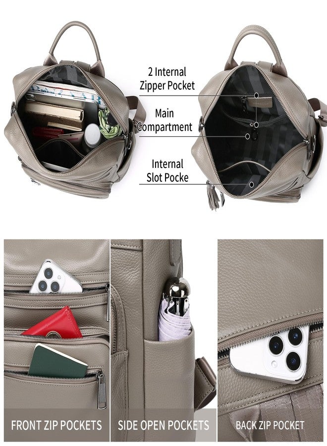 Wesccimo Genuine Leather Backpack Purse For Women Grey Real Soft Leather Fashion Designer Convertible Ladies Shoulder Bag - Image 4