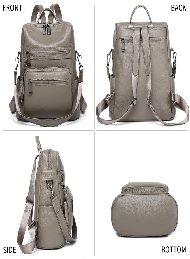 Wesccimo Genuine Leather Backpack Purse For Women Grey Real Soft Leather Fashion Designer Convertible Ladies Shoulder Bag - Image 3