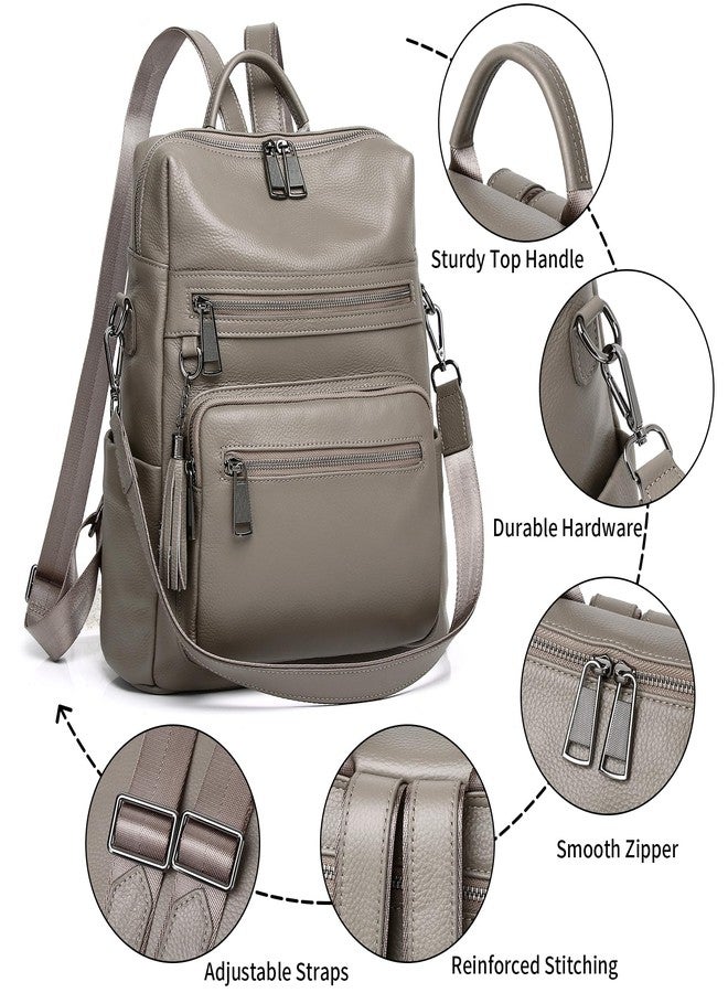 Wesccimo Genuine Leather Backpack Purse For Women Grey Real Soft Leather Fashion Designer Convertible Ladies Shoulder Bag - Image 5