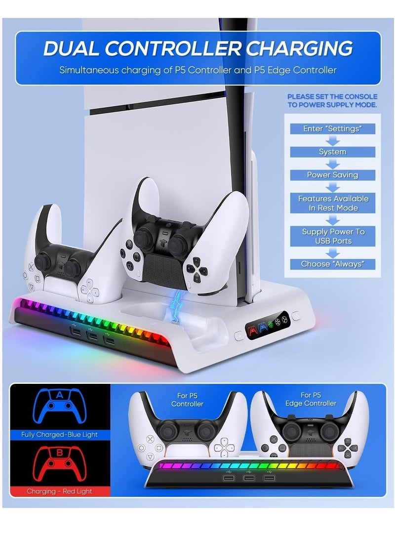 إيفرين حامل تبريد PS5 Slim مع محطة شحن وحدة التحكم لوحدة التحكم PS5 Slim لوحدة التحكم PS5 Slim (رقمي/قرص)، ملحقات بلاي ستيشن 5 Slim تتضمن أضواء RGB وخطاف سماعة رأس، مروحة صامتة 3 مستويات، 3 منافذ USB - Image 4