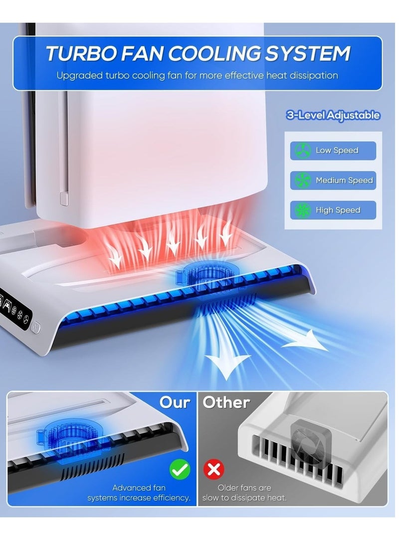 إيفرين حامل تبريد PS5 Slim مع محطة شحن وحدة التحكم لوحدة التحكم PS5 Slim لوحدة التحكم PS5 Slim (رقمي/قرص)، ملحقات بلاي ستيشن 5 Slim تتضمن أضواء RGB وخطاف سماعة رأس، مروحة صامتة 3 مستويات، 3 منافذ USB - Image 3