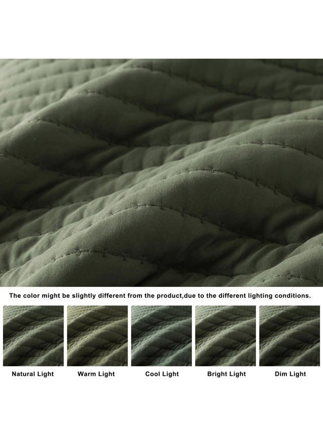 ROARINGWILD Olive Green King Size Quilt Set, Striped Pick Stitch Lightweight Bedspread, Soft Channel Farmhouse Rustic Coverlet, Spring Summer Thin Comforter, Country Bedding, 104x90 inches - Image 5