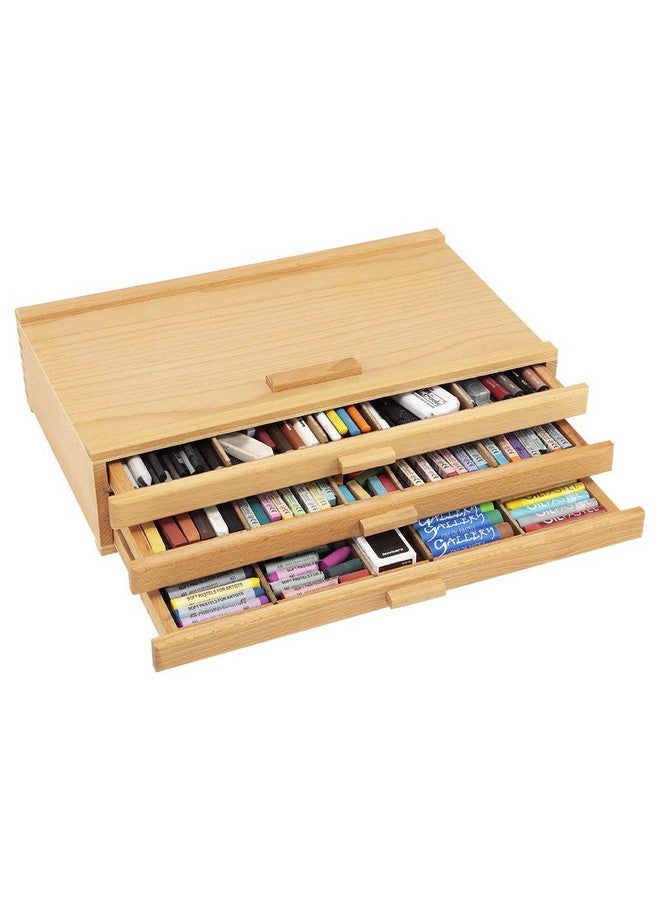 كرييتف مارك صندوق تخزين باستيل من كريتيف مارك، صندوق خشبي بثلاثة أدراج مع بطانة من الإسفنج، صندوق تخزين قوي وقابل للتكديس لمستلزمات الفنون والحرف اليدوية لأدوات الفنانين والأقلام وأقلام الرصاص والمزيد، لمسة نهائية طبيعية - Image 1