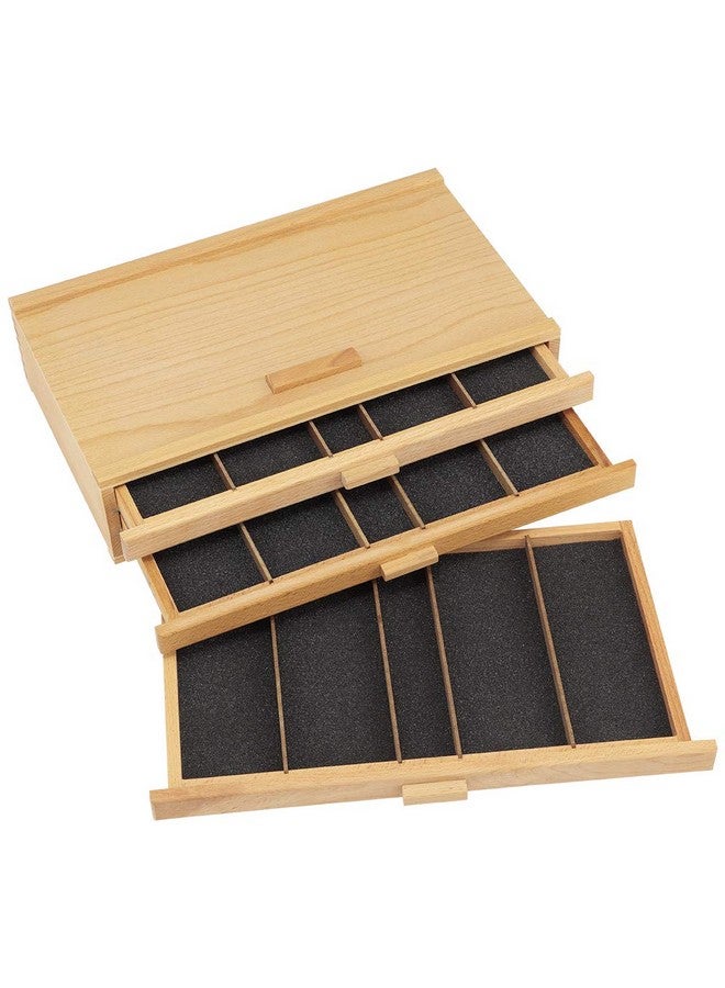 كرييتف مارك صندوق تخزين باستيل من كريتيف مارك، صندوق خشبي بثلاثة أدراج مع بطانة من الإسفنج، صندوق تخزين قوي وقابل للتكديس لمستلزمات الفنون والحرف اليدوية لأدوات الفنانين والأقلام وأقلام الرصاص والمزيد، لمسة نهائية طبيعية - Image 3