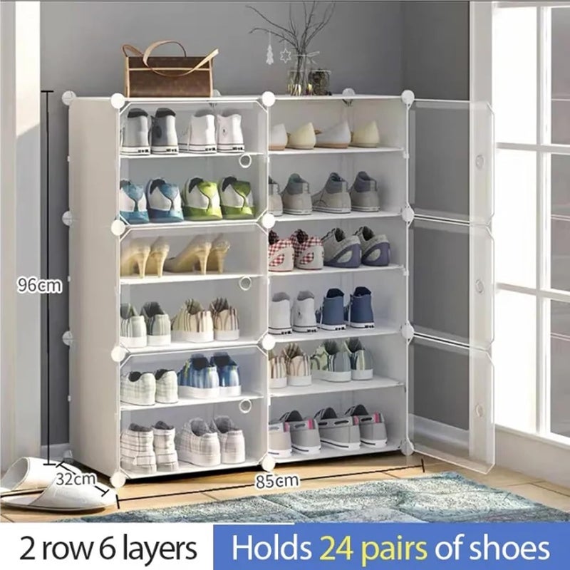 AYSIS Portable Plastic Shoe Rack Organizer with Door, 30 Pairs Shoe Storage Cabinet Easy Assembly, Adjustable Shoe Storage Organizer Stackable Detachable Shoe Rack DIY (12-Layer-6-Door, White) - Image 2