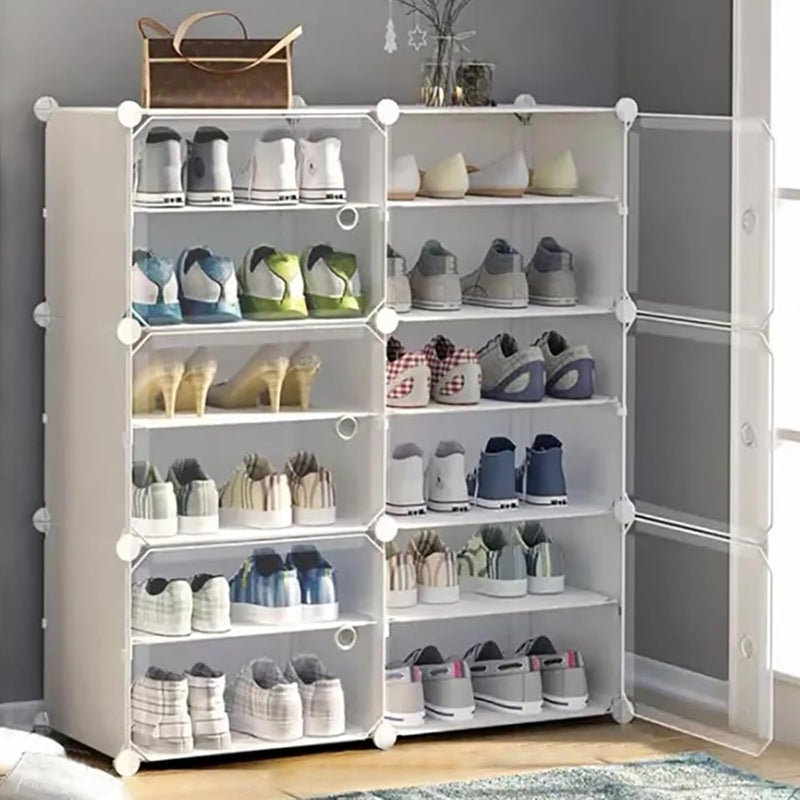 AYSIS Portable Plastic Shoe Rack Organizer with Door, 30 Pairs Shoe Storage Cabinet Easy Assembly, Adjustable Shoe Storage Organizer Stackable Detachable Shoe Rack DIY (12-Layer-6-Door, White) - Image 1