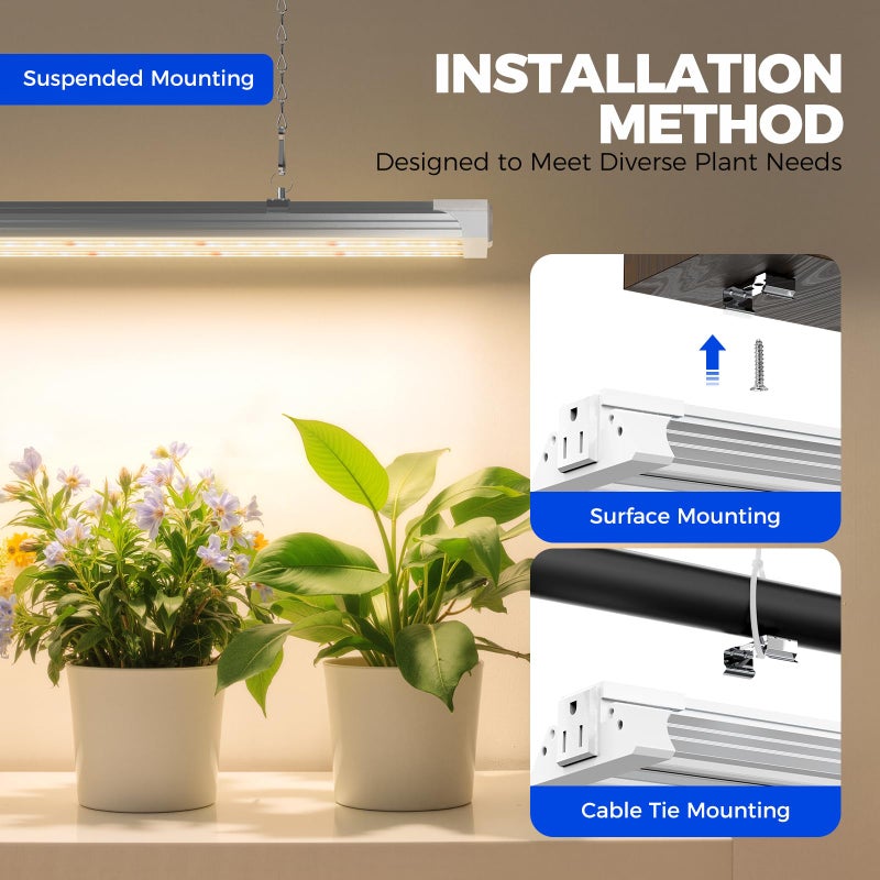 Barrina TX72 Grow Light for Indoor Plants, 4FT, 288W(4 x 72W, 2000W Equivalent), Full Spectrum with 660nm Red LEDs, High PPFD, Mechanical Timer, Linkable, Hanging Plant Lights for Greenhouse, 4 Pack - Image 5