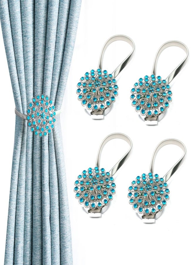 DiDida 4 Packs Curtain Magnetic Buckle Spring Window Decoration Curtain Tie Rope for Home Office Decoration (Peacock Blue) - Image 1