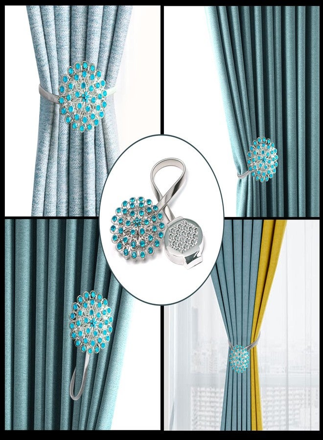 DiDida 4 Packs Curtain Magnetic Buckle Spring Window Decoration Curtain Tie Rope for Home Office Decoration (Peacock Blue) - Image 3