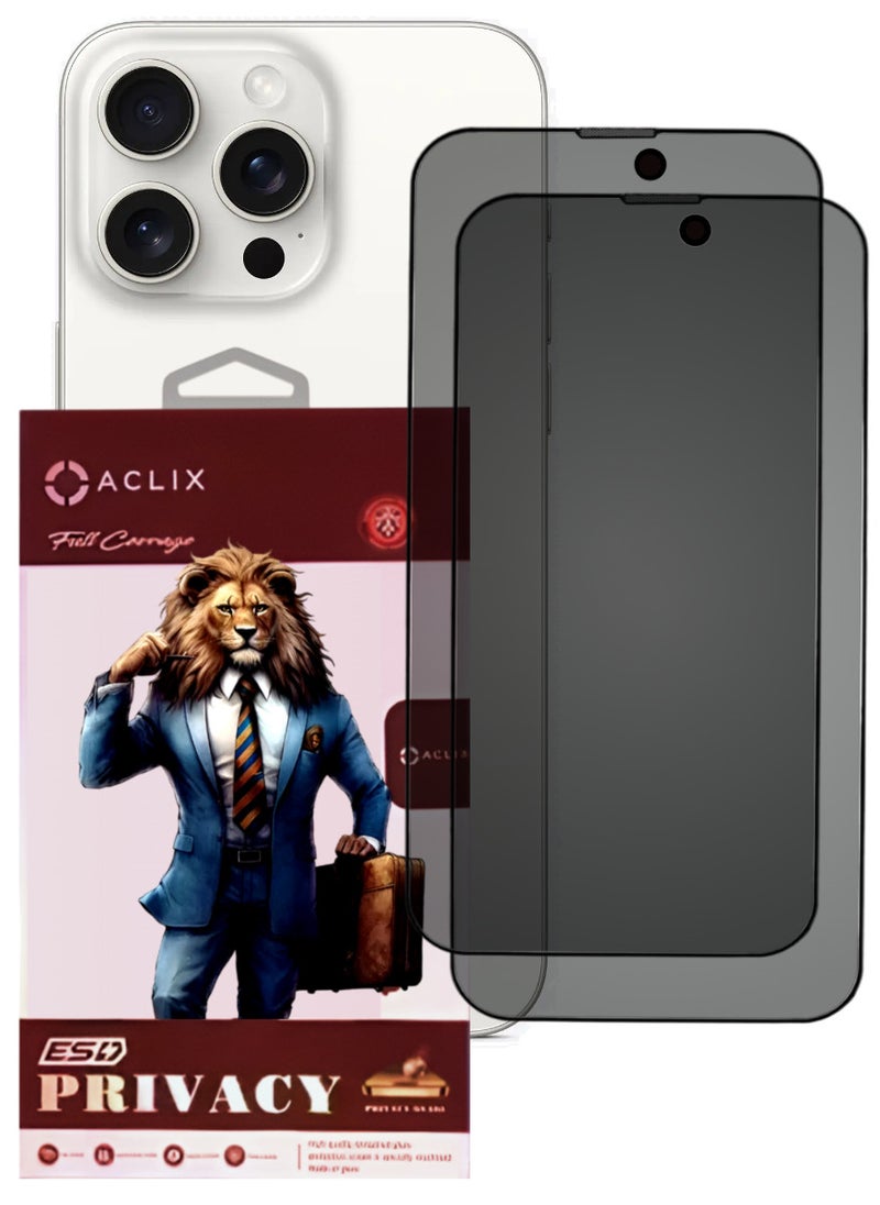ACLIX 2 Pieces Antistatic ESD Dustproof Premium Quality High Definition Anti-Spy Privacy Tempered Glass Screen Protector Designed For  iPhone 15 Pro - Image 1