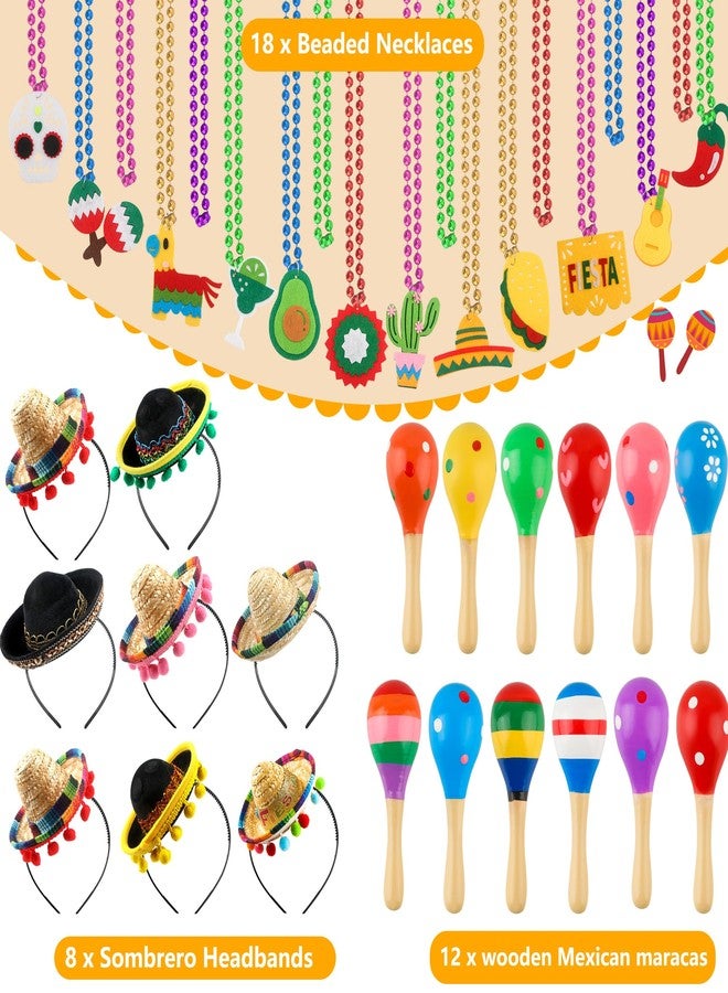 Sonarun Mexican Cinco De Mayo Fiesta Party Favors Includes Mini Fabric Straw Sombrero Headbands, Wooden Maracas, Necklaces for Mexican Party Decorations Photo Props - Image 3