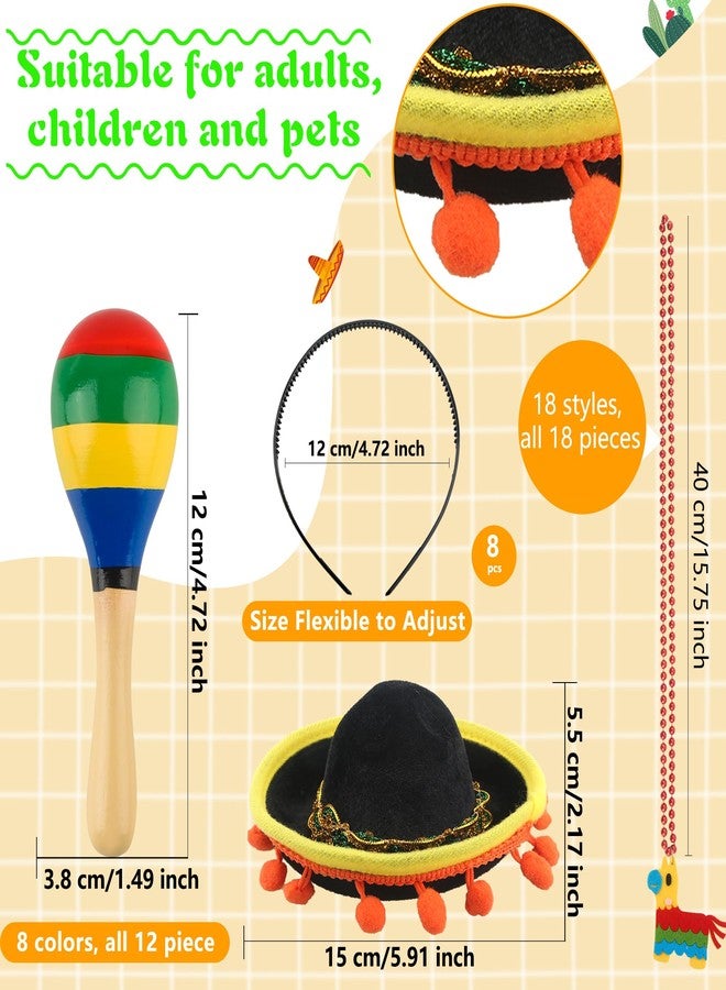 Sonarun Mexican Cinco De Mayo Fiesta Party Favors Includes Mini Fabric Straw Sombrero Headbands, Wooden Maracas, Necklaces for Mexican Party Decorations Photo Props - Image 2