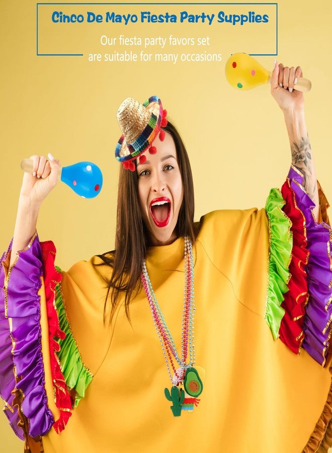 Sonarun Mexican Cinco De Mayo Fiesta Party Favors Includes Mini Fabric Straw Sombrero Headbands, Wooden Maracas, Necklaces for Mexican Party Decorations Photo Props - Image 5