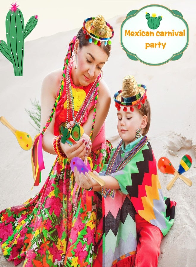 Sonarun Mexican Cinco De Mayo Fiesta Party Favors Includes Mini Fabric Straw Sombrero Headbands, Wooden Maracas, Necklaces for Mexican Party Decorations Photo Props - Image 4