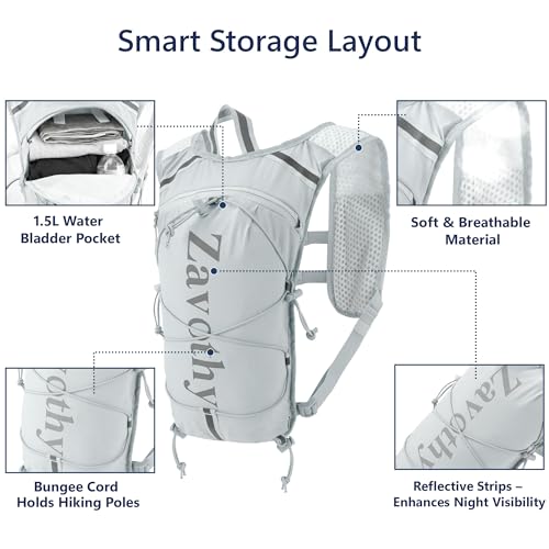 Zavothy Hydration Backpack with Rain Cover, 1.5L Lightweight Hydration Pack for Hiking, Cycling & Trail Running – Gray - Image 2