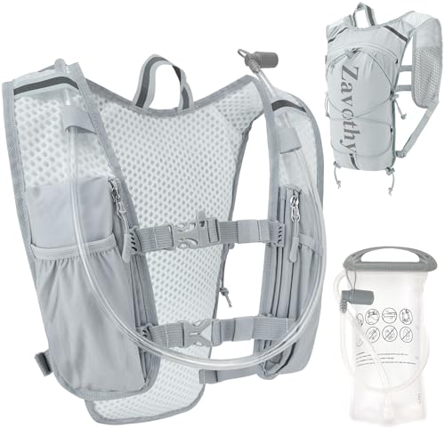 Zavothy Hydration Backpack with Rain Cover, 1.5L Lightweight Hydration Pack for Hiking, Cycling & Trail Running – Gray - Image 1
