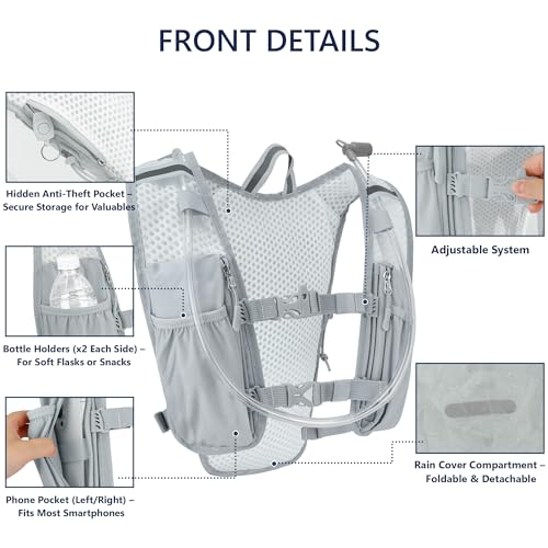 Zavothy Hydration Backpack with Rain Cover, 1.5L Lightweight Hydration Pack for Hiking, Cycling & Trail Running – Gray - Image 3