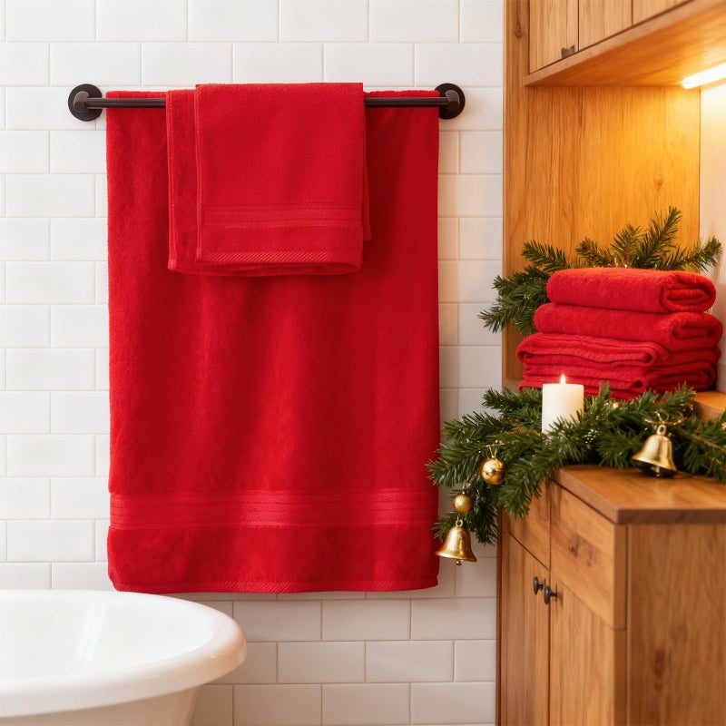 COZYART Red Bath Towel Set for Bathroom Soft Absorbent Durable 650 GSM Turkish Cotton Towel Sets of 6, 2 Large Bath Towels, 2 Hand Towels, 2 Washclothes - Image 2