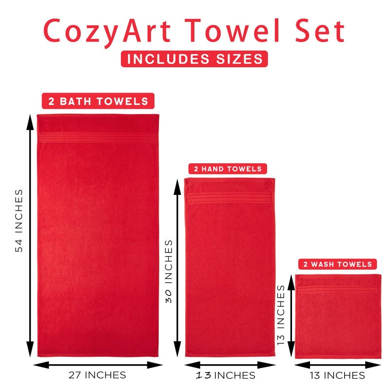 COZYART Red Bath Towel Set for Bathroom Soft Absorbent Durable 650 GSM Turkish Cotton Towel Sets of 6, 2 Large Bath Towels, 2 Hand Towels, 2 Washclothes - Image 5