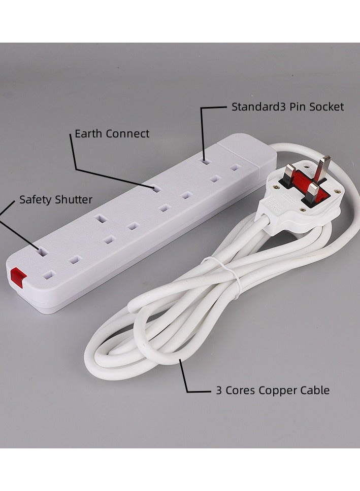 Angola Panda Power Strips Extension Cord   | 4 Sockets Universal Plug Adapter with 3Meter Bold Extension Cable | Surge Protector| Power Socket | Extension Board | Extension Cable | Extension Socket For Home,Office,Kitchen ,Travel And More (White) ((3Meter))  - Image 3