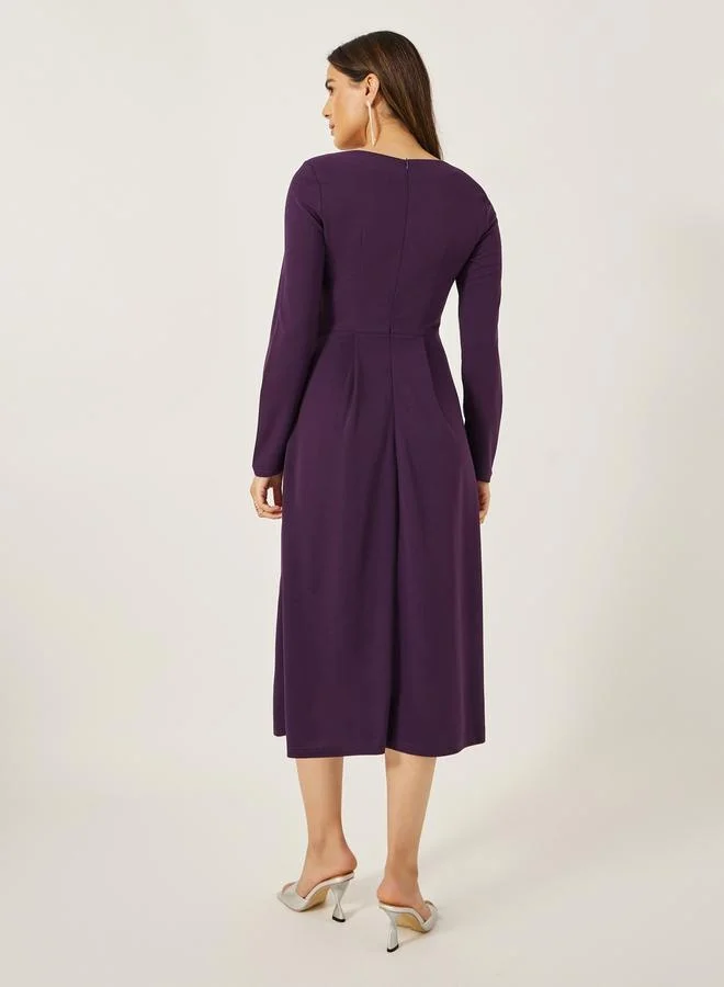 Styli Embellished Square Neck A-Line Midi Dress