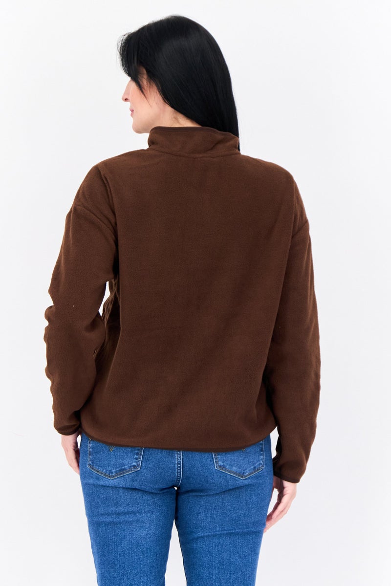 Bearpaw Women Mock Neck Solid Long Sleeves Sweatshirt, Brown  - Image 3