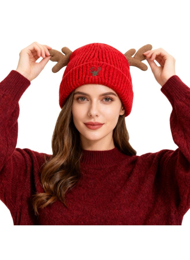 Y&D قبعة أيل محبوكة لعيد الميلاد، قبعة أيل لطيفة محبوكة، قبعة كروشيه للبالغين، قبعة شتوية دافئة - Image 1