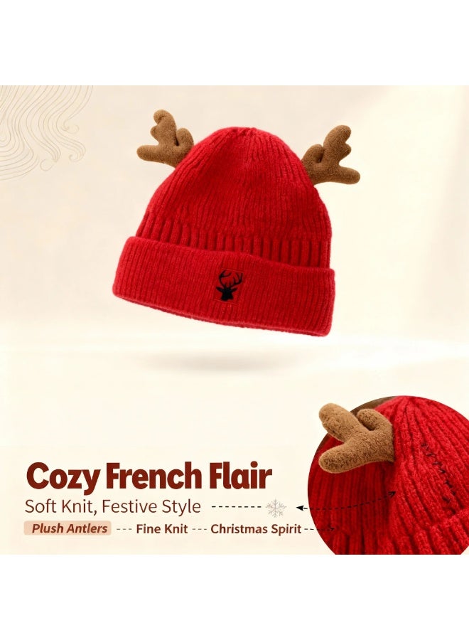 Y&D قبعة أيل محبوكة لعيد الميلاد، قبعة أيل لطيفة محبوكة، قبعة كروشيه للبالغين، قبعة شتوية دافئة - Image 3