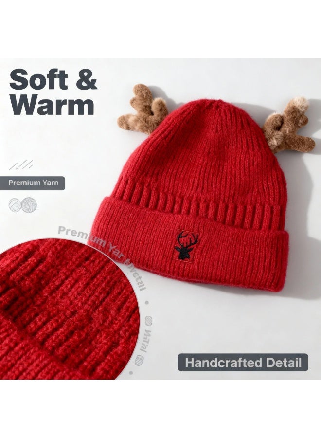 Y&D قبعة أيل محبوكة لعيد الميلاد، قبعة أيل لطيفة محبوكة، قبعة كروشيه للبالغين، قبعة شتوية دافئة - Image 4