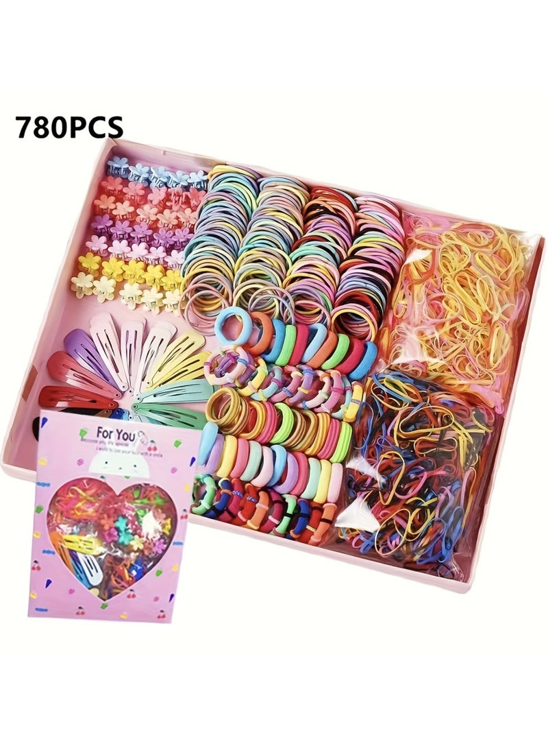 Generic 780pcs Girls Hair Accessories, Elastic Hair Ties, Ponytail Holders Rubber Bands Decorative Hair Accessories, Girl's Birthday Gift - Image 1