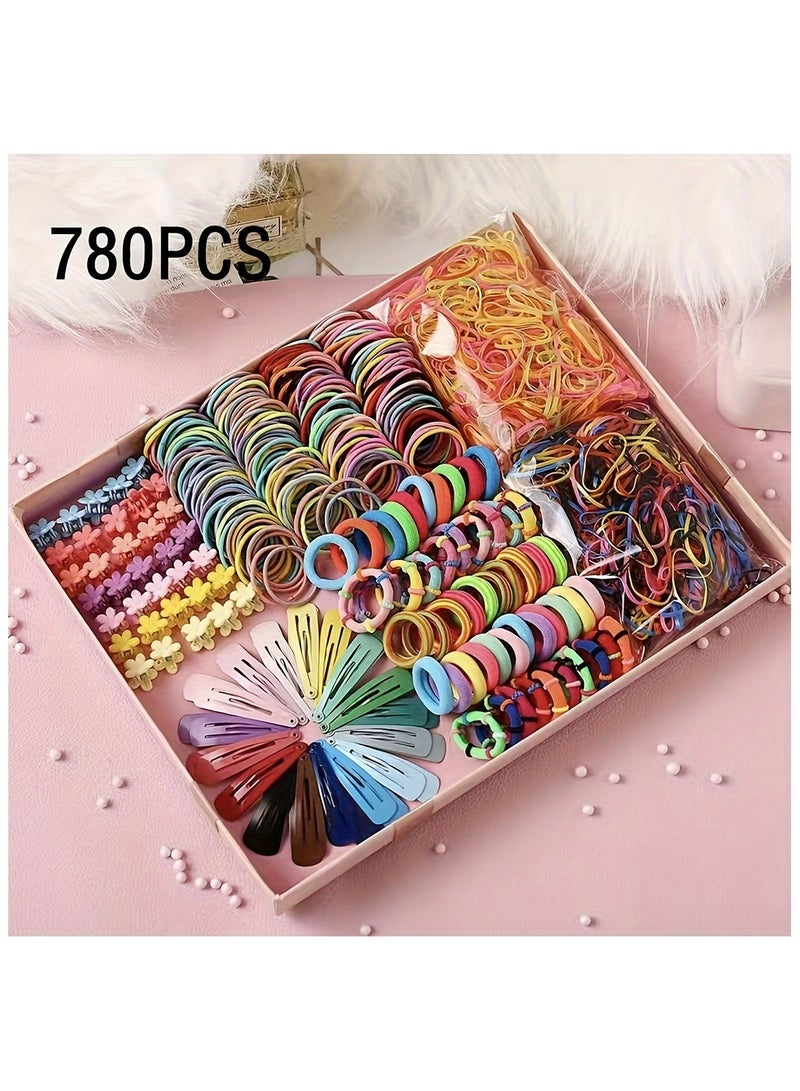 Generic 780pcs Girls Hair Accessories, Elastic Hair Ties, Ponytail Holders Rubber Bands Decorative Hair Accessories, Girl's Birthday Gift - Image 2