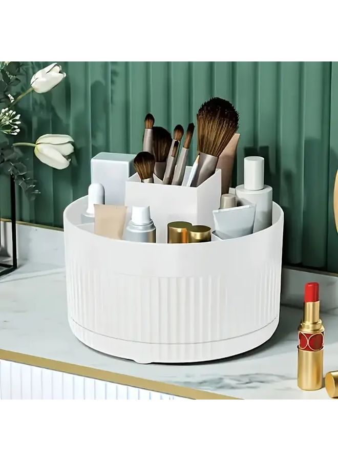 White Rotating Makeup Organizer 5 Compartments Storage Box For Desk Vanity Bathroom - Image 4