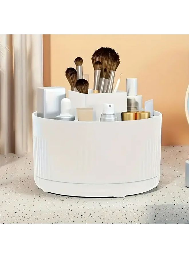 White Rotating Makeup Organizer 5 Compartments Storage Box For Desk Vanity Bathroom - Image 5