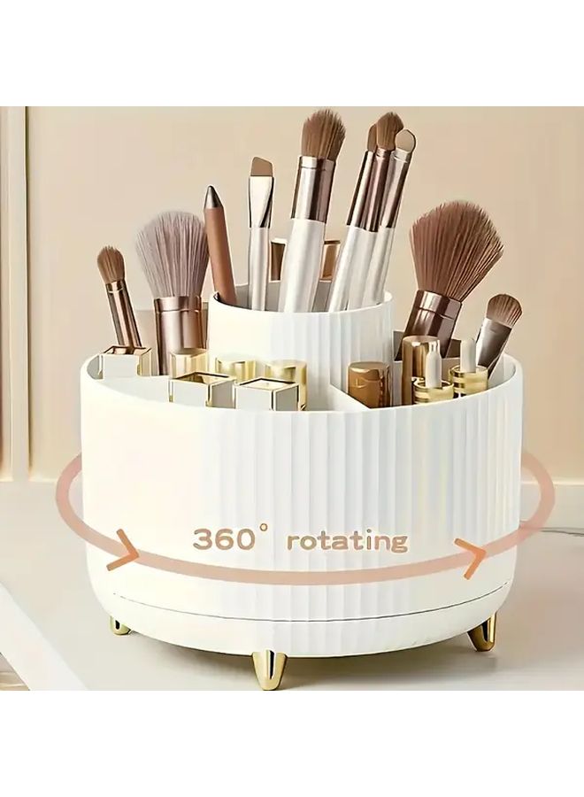White Rotating Makeup Organizer 5 Compartments Storage Box For Desk Vanity Bathroom - Image 2
