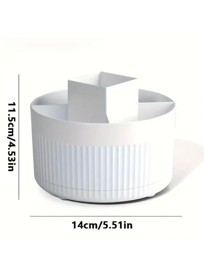 White Rotating Makeup Organizer 5 Compartments Storage Box For Desk Vanity Bathroom - Image 3
